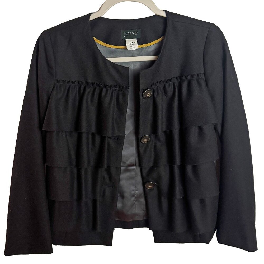 J. Crew Black Wool Lined Buttoned Cascade Ruffle … - image 2